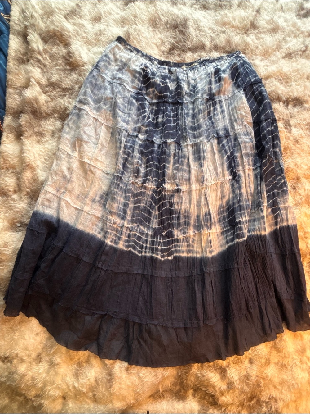 Tantrums Navy and Cream Tiered Tie-Dye Maxi Skirt